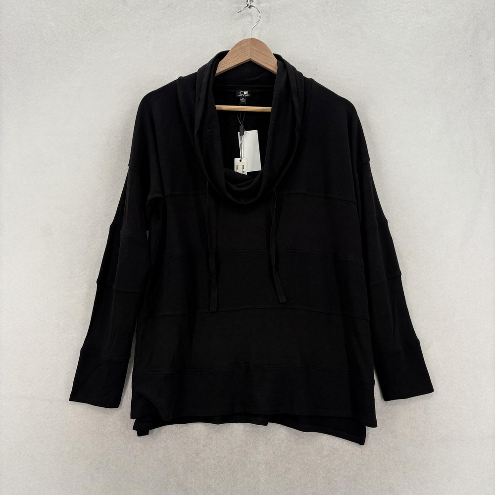Cable & Gauge Tunic Sweater Womens M Black Cowl Neck Stretch Knit Long Sleeve